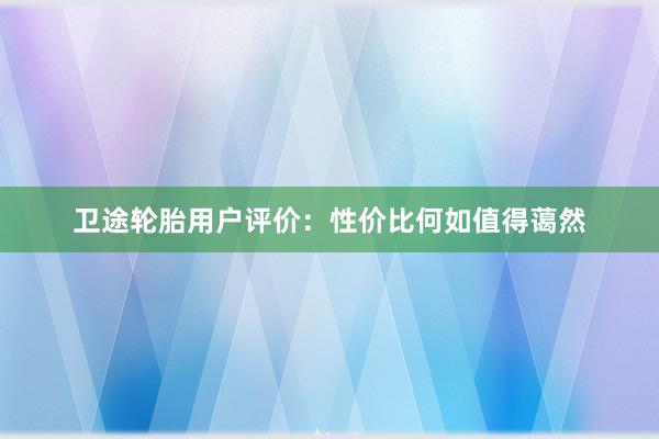 卫途轮胎用户评价：性价比何如值得蔼然